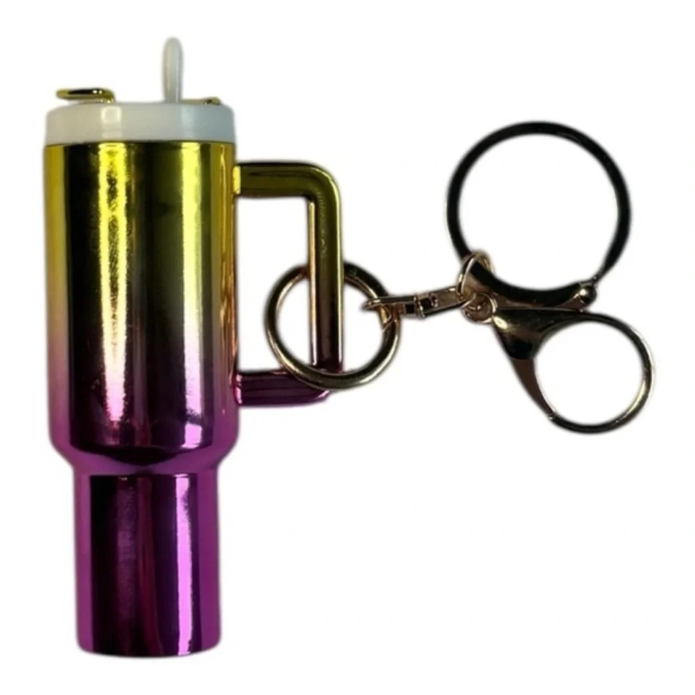5/$25 Mini Stanley Style Cup Tumbler Purple Ombre Metallic Keychain Bag Charm